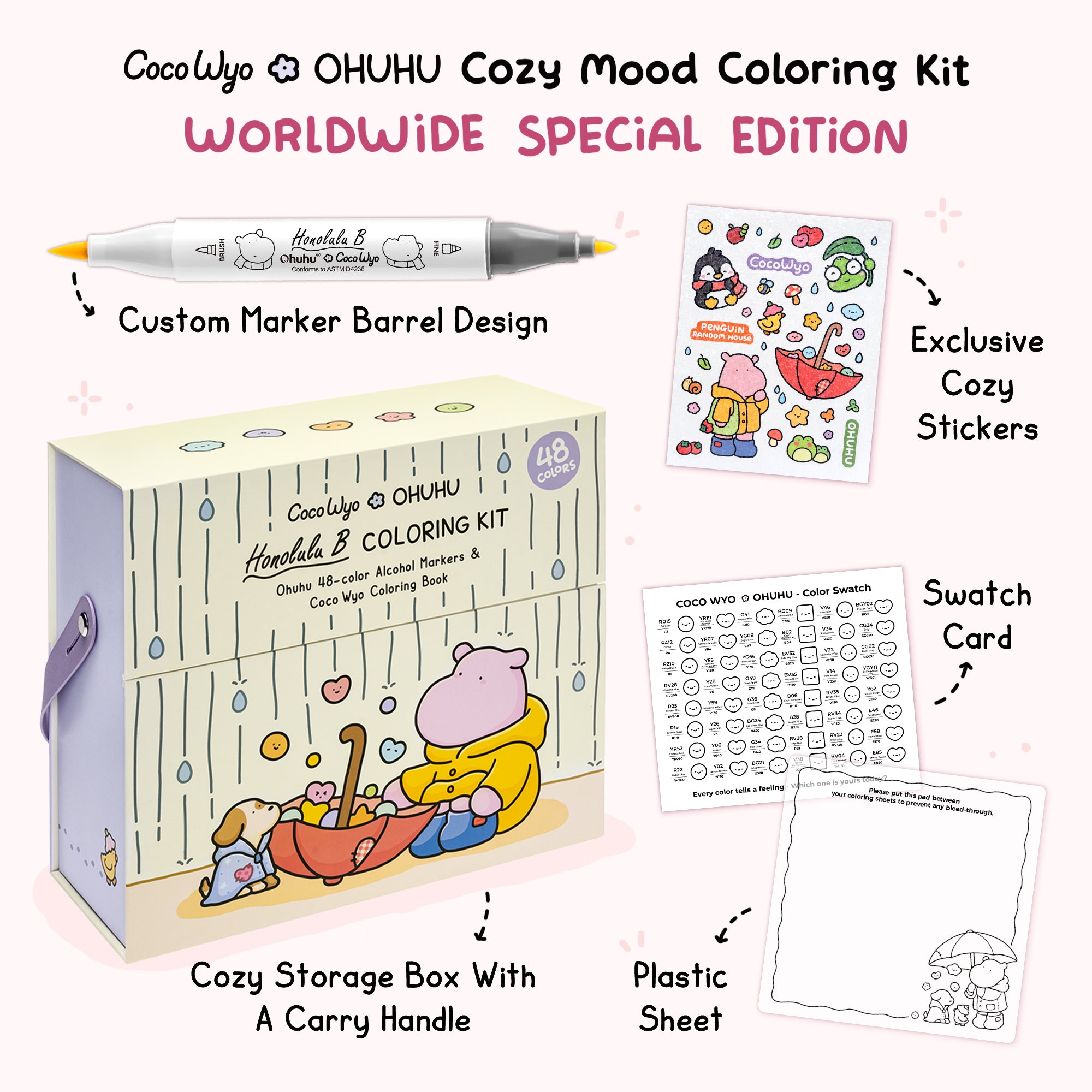 Ohuhu × Coco Wyo コラボ限定 イラストマーカー48色+塗り絵ブック1冊セット