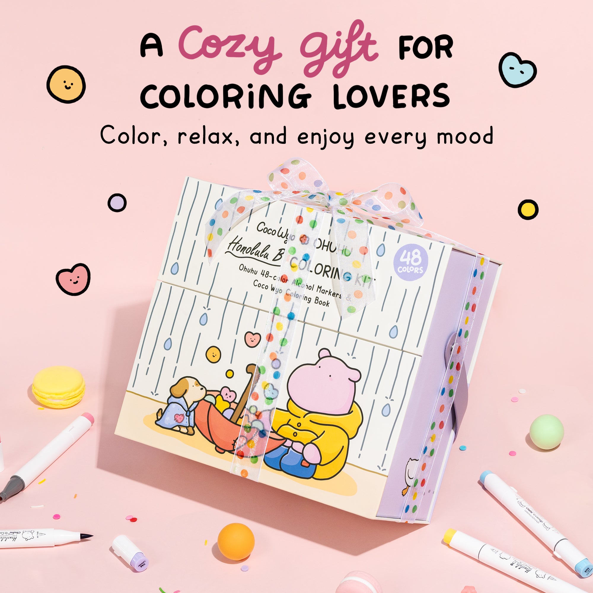 Ohuhu × Coco Wyo コラボ限定 イラストマーカー48色+塗り絵ブック1冊セット