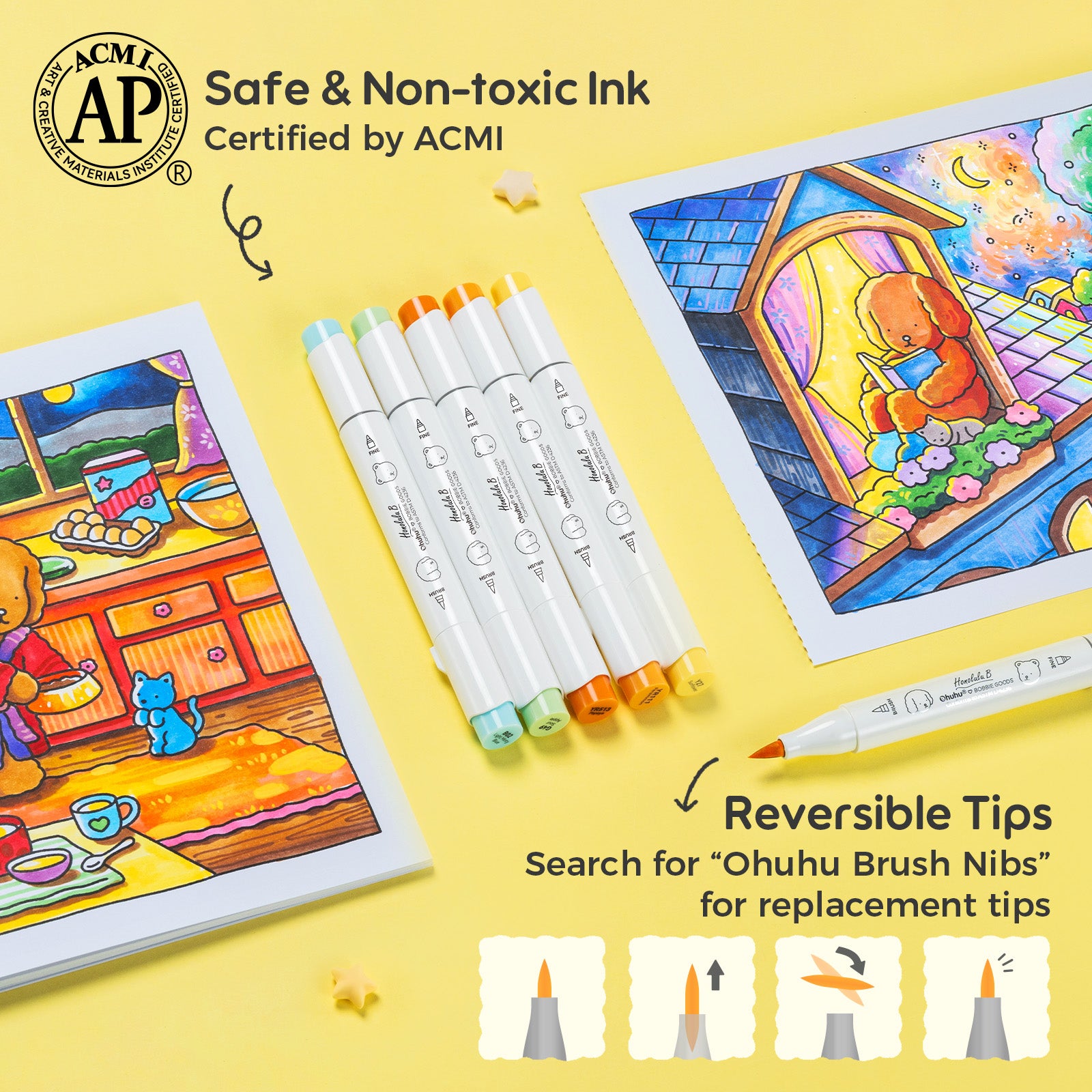 Ohuhu x Bobbie Goods イラストマーカー 48色 筆・細字