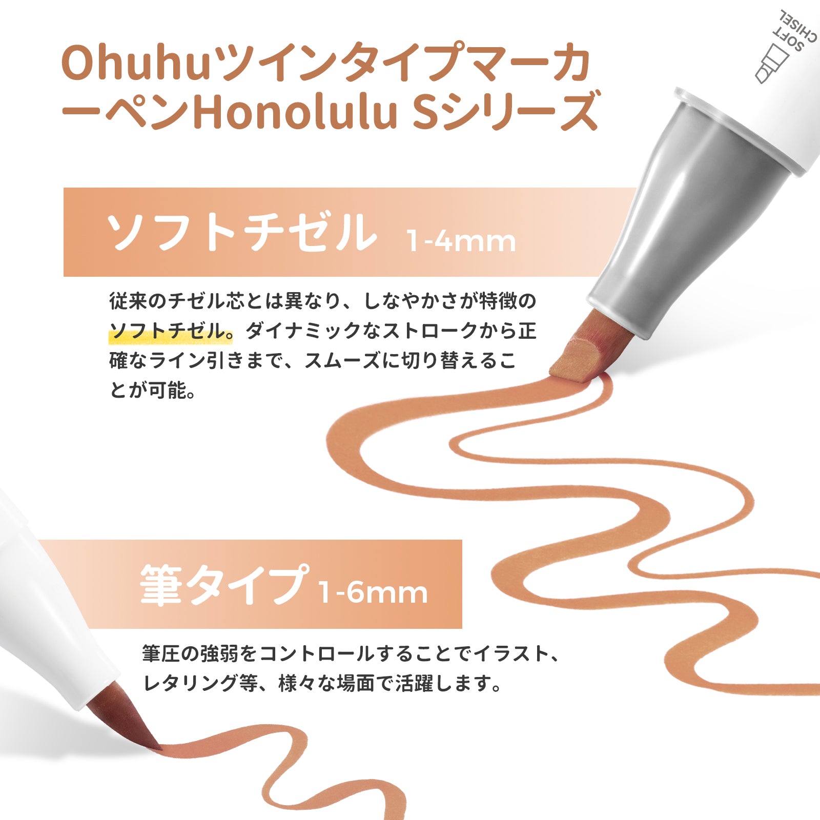 Ohuhu Honolulu S 24スキンカラー イラストマーカー 筆・ソフトチゼル