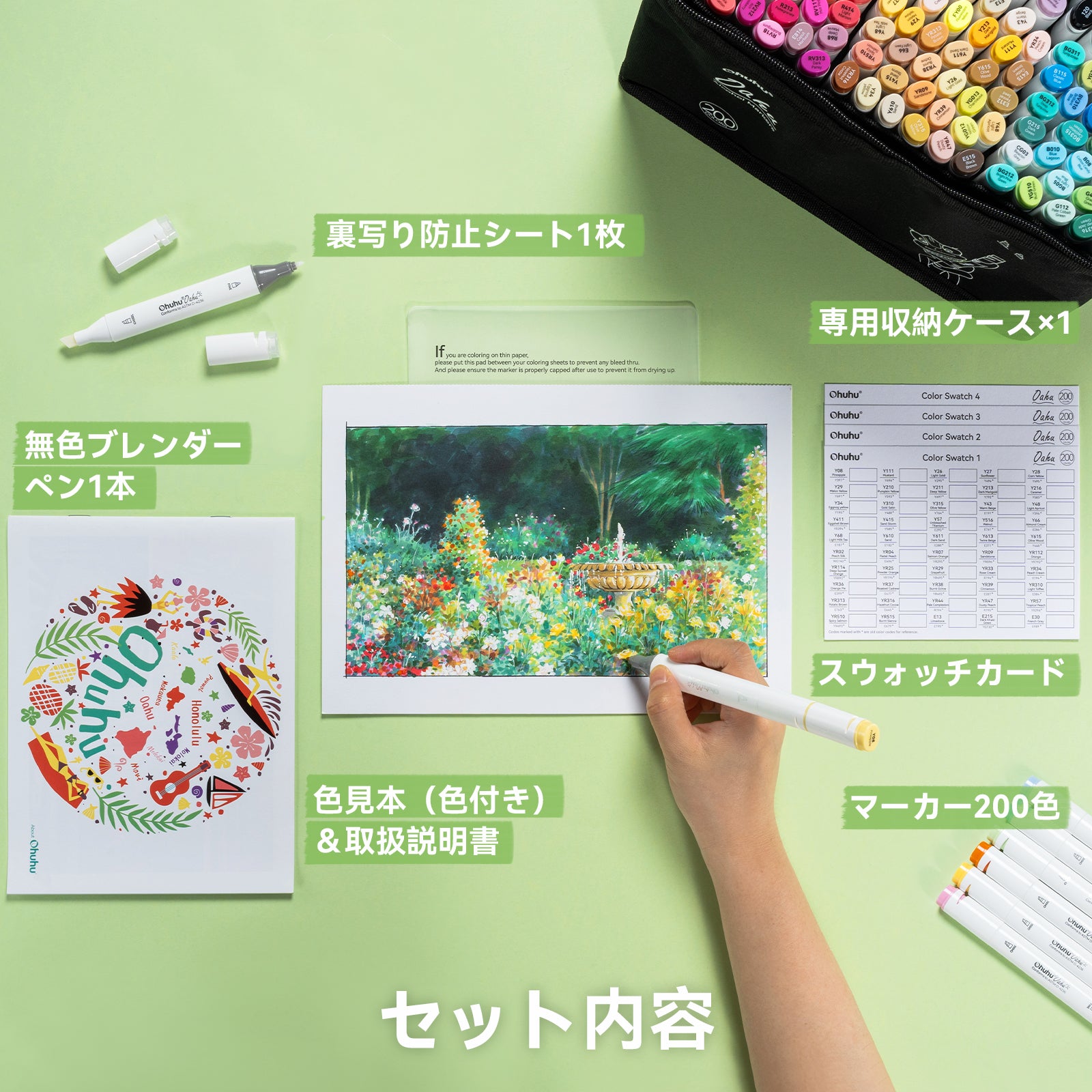 Ohuhu Oahu イラストマーカー 200色 太細両端