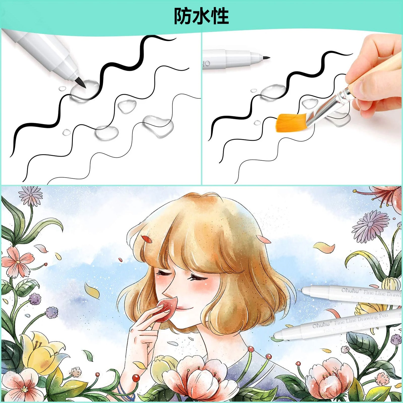 Ohuhu ミリペン 黒 8本セット