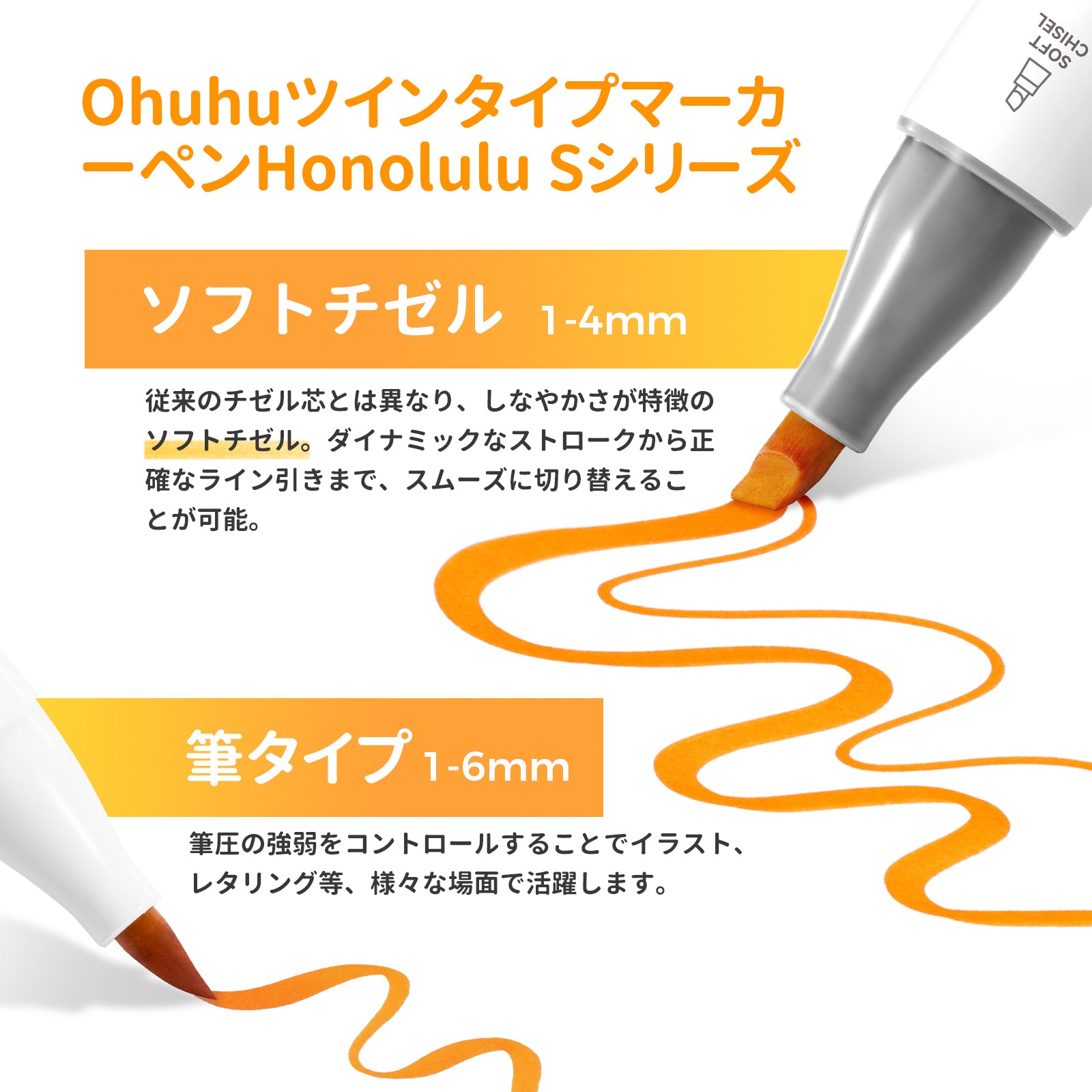 Ohuhu Honolulu S 48色 イラストマーカー 筆・ソフトチゼル
