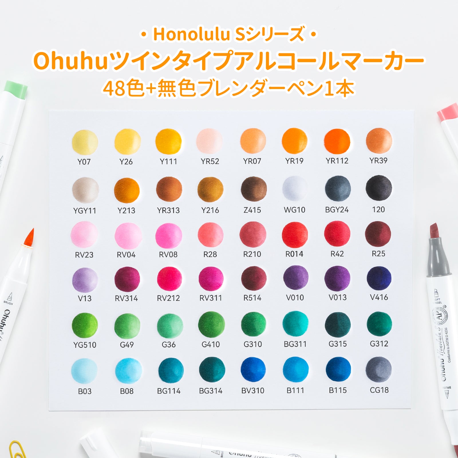 Ohuhu Honolulu S 48色 イラストマーカー 筆・ソフトチゼル