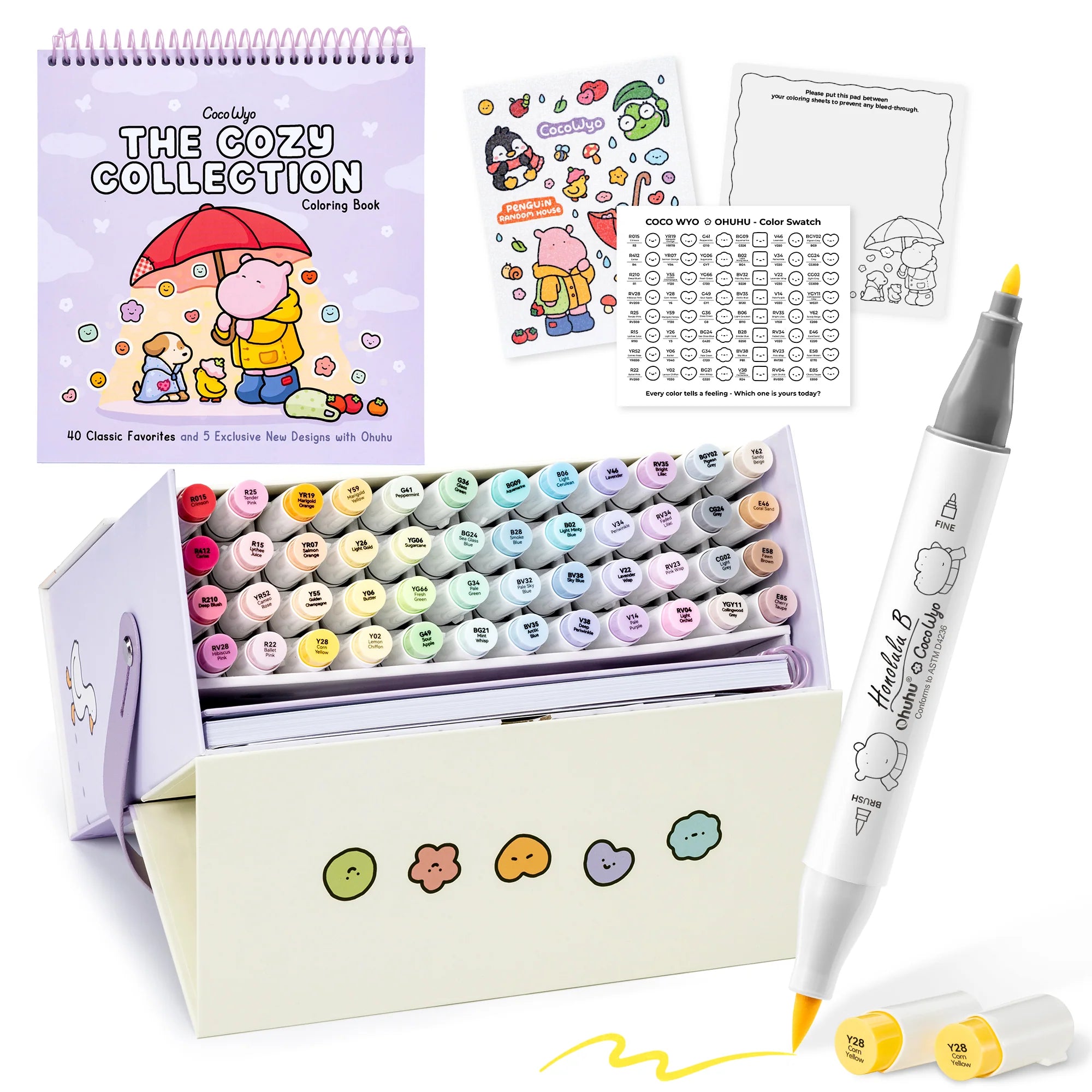 Ohuhu × Coco Wyo コラボ限定 イラストマーカー48色＋塗り絵ブック1冊セット
