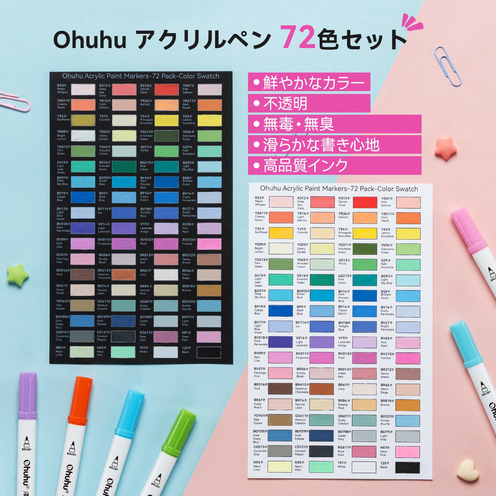 Ohuhu アクリルマーカー 72色セット 中綿式