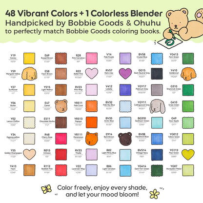 Ohuhu x Bobbie Goods イラストマーカー 48色 筆・細字