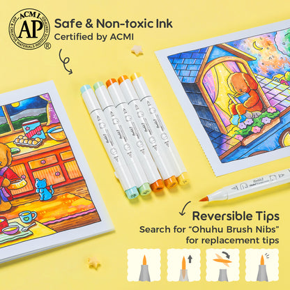 Ohuhu x Bobbie Goods イラストマーカー 48色 筆・細字