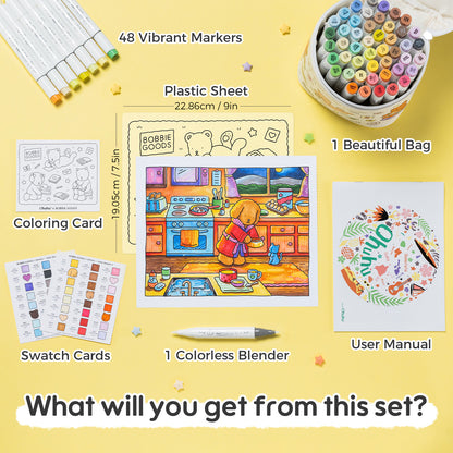 Ohuhu x Bobbie Goods イラストマーカー 48色 筆・細字