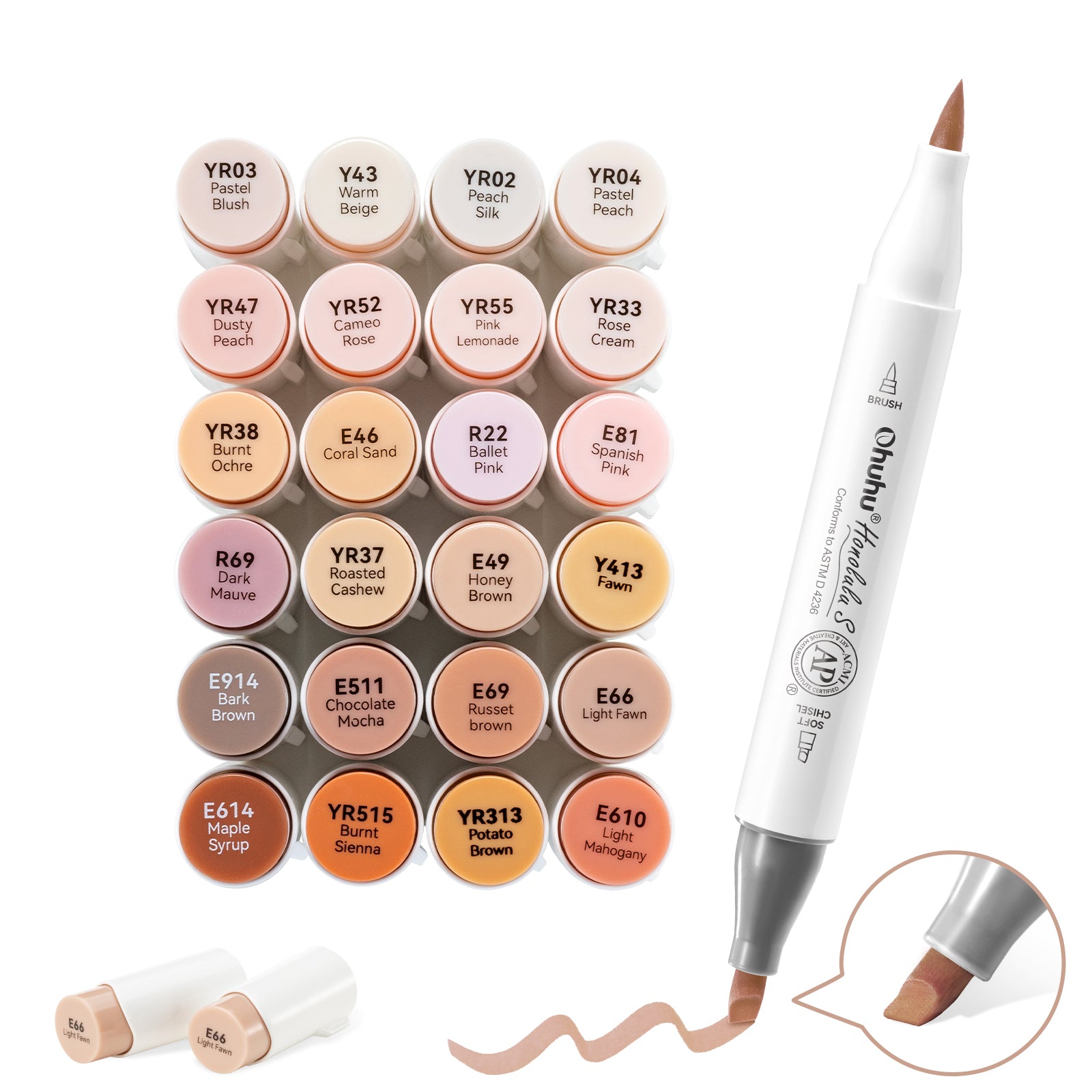 Ohuhu Honolulu S 24スキンカラー イラストマーカー  筆・ソフトチゼル