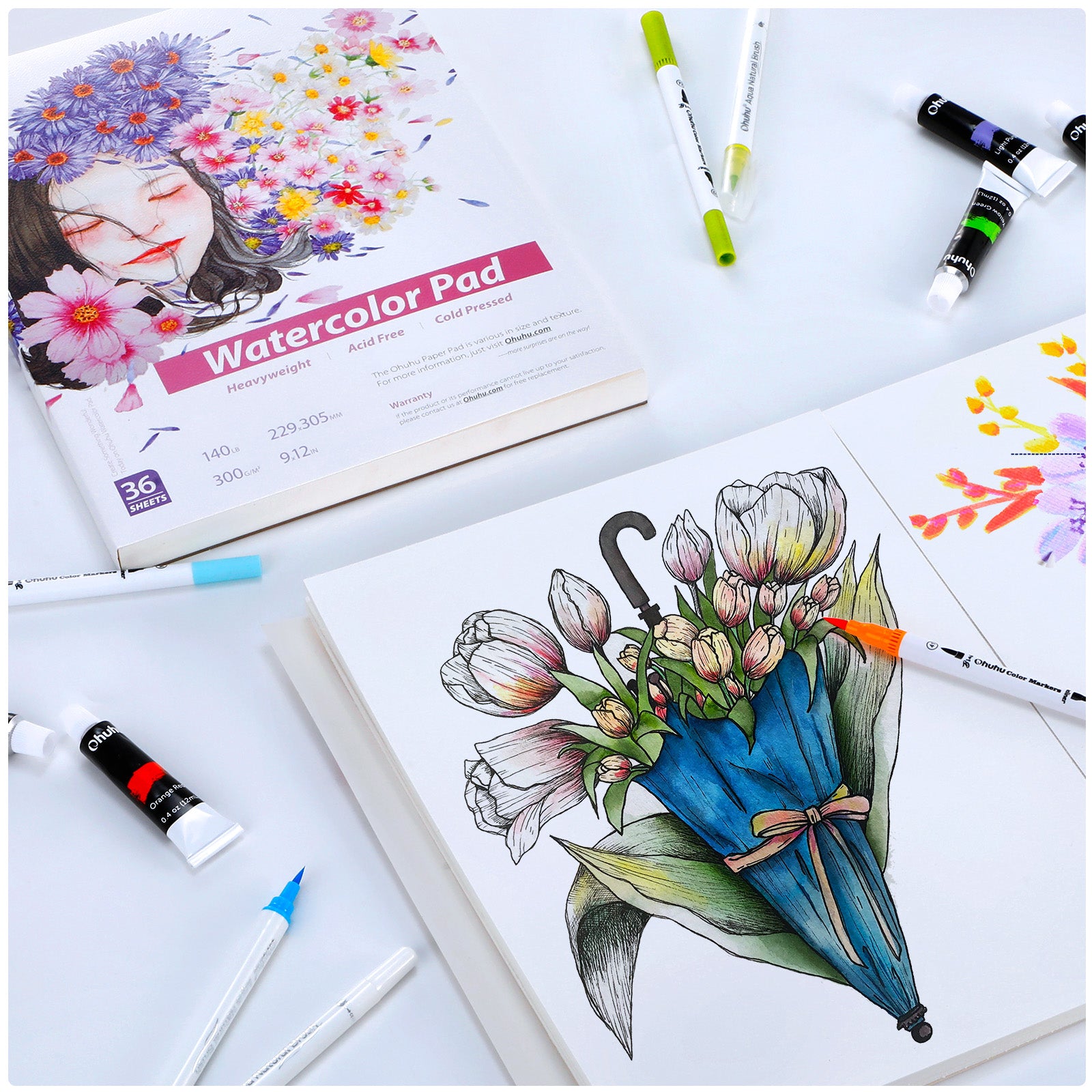 水彩画 喜びの表現 スケッチブックサイズ Amazon | Ohuhu スケッチブック 水彩画用紙 200gsm 254mm×193mm 62枚