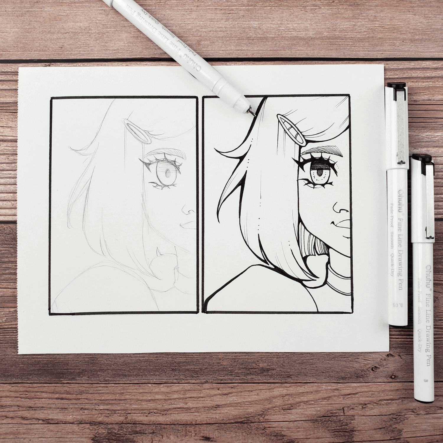 Ohuhu  ミリペン 黒 8本セット