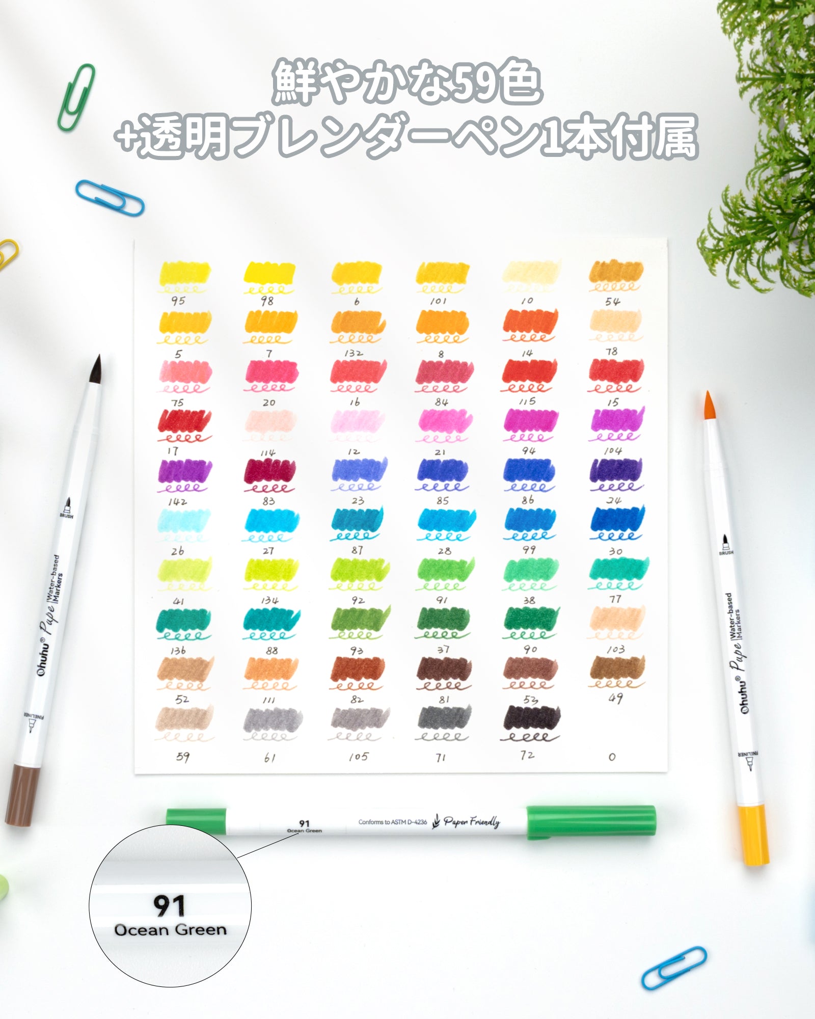 Ohuhu Pupe 紙にやさしい水性マーカー  60色